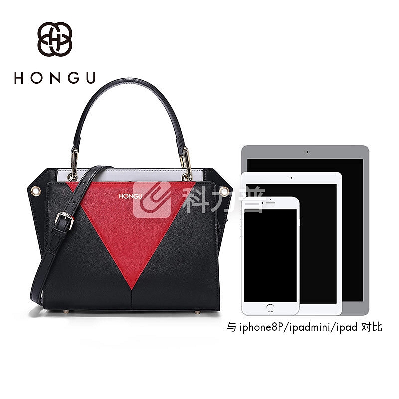 红谷 HONGU 红谷（HONGU）女包包撞色单肩包潮流手提包包女士手提单肩包斜挎包 H5141378漆黑