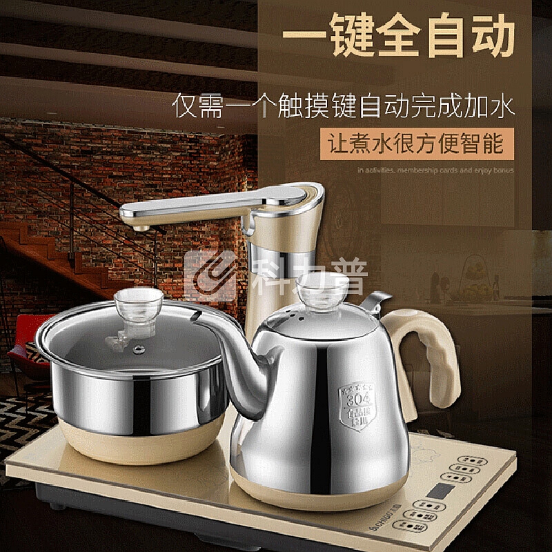 志高(CHIGO)电热水壶 304不锈钢 全智能自动上水壶烧水壶 JBL-S8262 电水壶茶具套装 金色