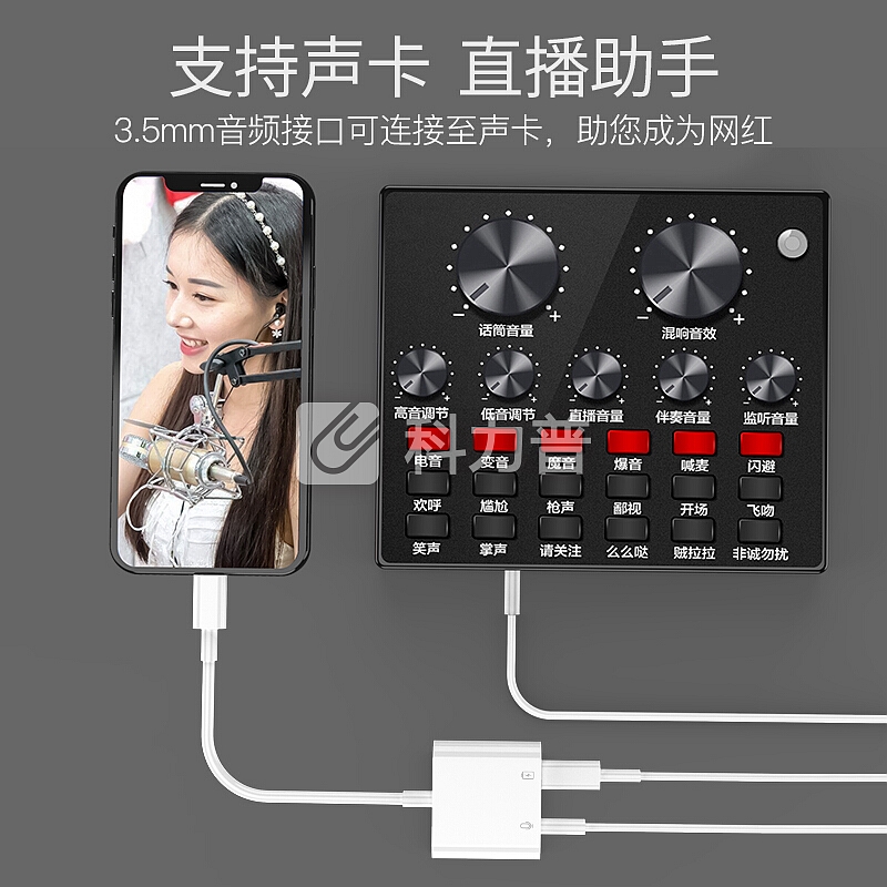 爱魔 苹果耳机转接头 适用iPhoneXSmax/XR/8/7Plus通话听歌充电线控U盾K宝六合一音频转化器 【升级款80Y】
