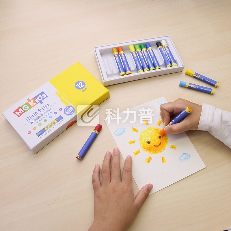 晨光 M＆G 晨光(M&G)文具MGKIDS系列12色油画棒易洗儿童美术绘画彩色蜡笔 12支/盒ZGM91129 12色 平头