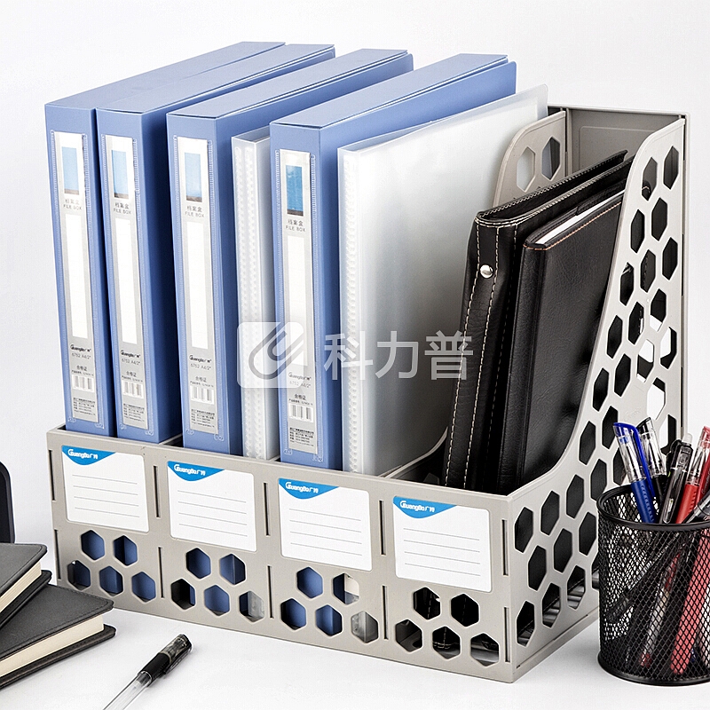 广博(GuangBo)稳固型四联文件框/文件栏/文件筐/文件架办公用品 灰WJK9399