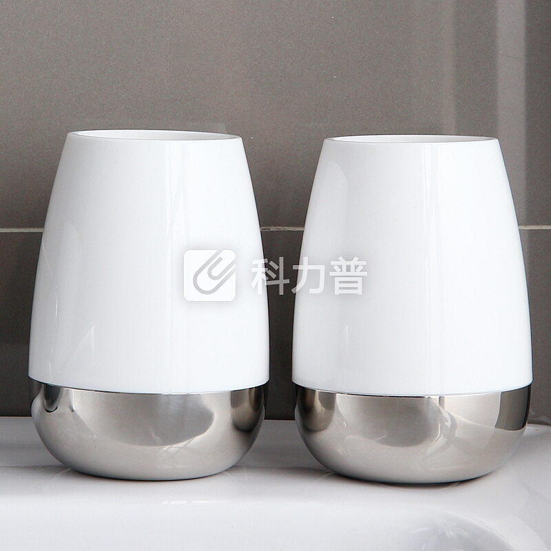 欧润哲 漱口杯 不锈钢底座水滴款情侣牙刷洗漱杯子 大号 2只装