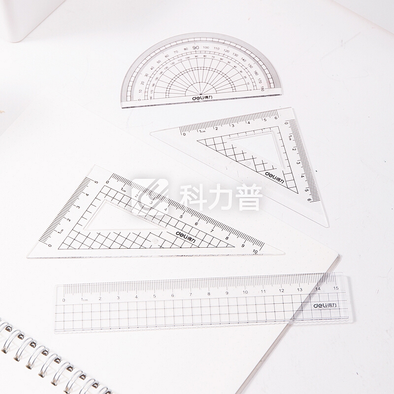 得力(deli)学生基础款直尺三角尺量角器绘图组合套尺4件套 72002