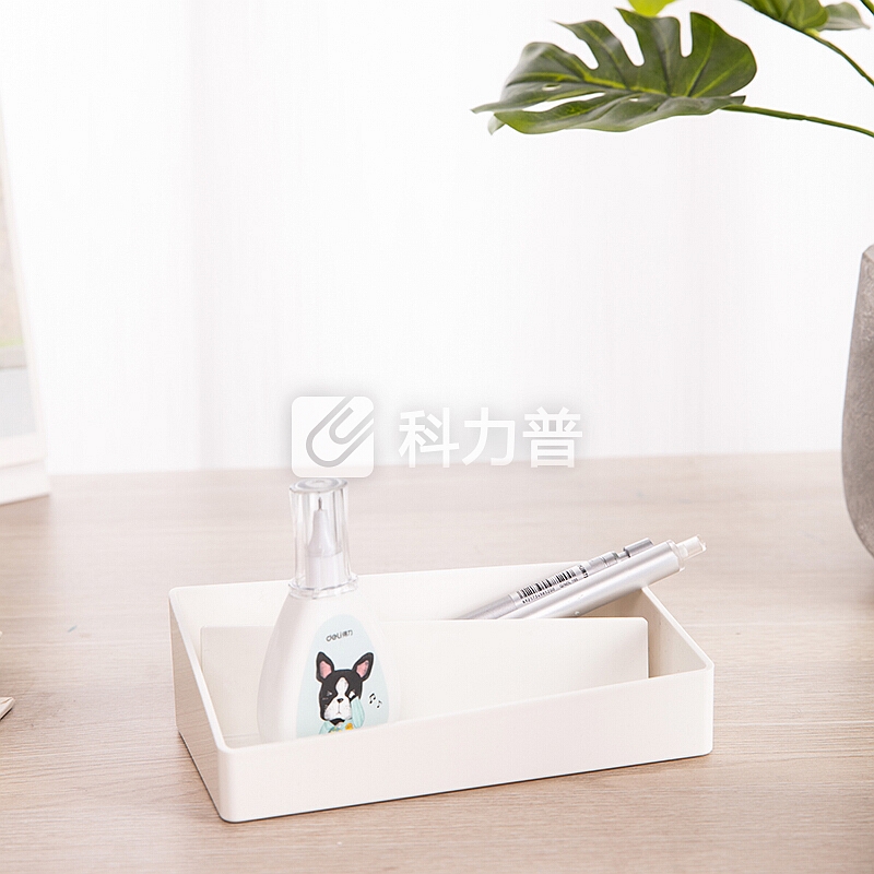 得力(deli)乐素时尚2格桌面收纳盒 多功能笔筒小物件收纳 白色8910