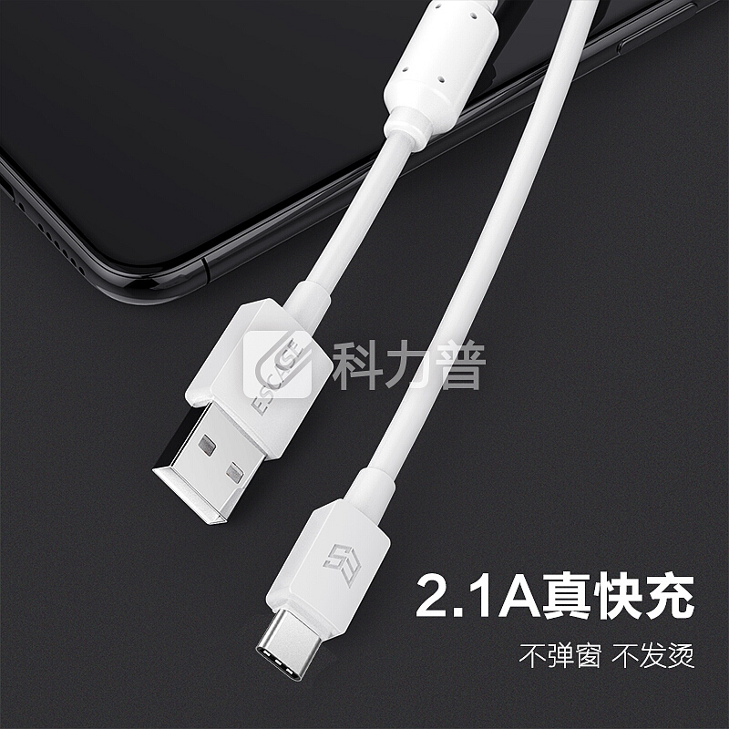 ESCASE Type-c数据线小米充电线适用原装充电器线华为Mate20荣耀三星小米平板电源线3米加长2.1A抗干扰Ci9白