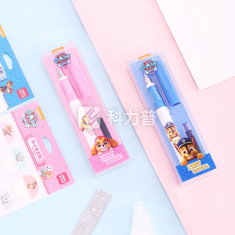 得力(deli)EF明尖汪汪队立大功系列矫姿钢笔签字笔 蓝色学生练字随行套装 三角杆赠墨囊