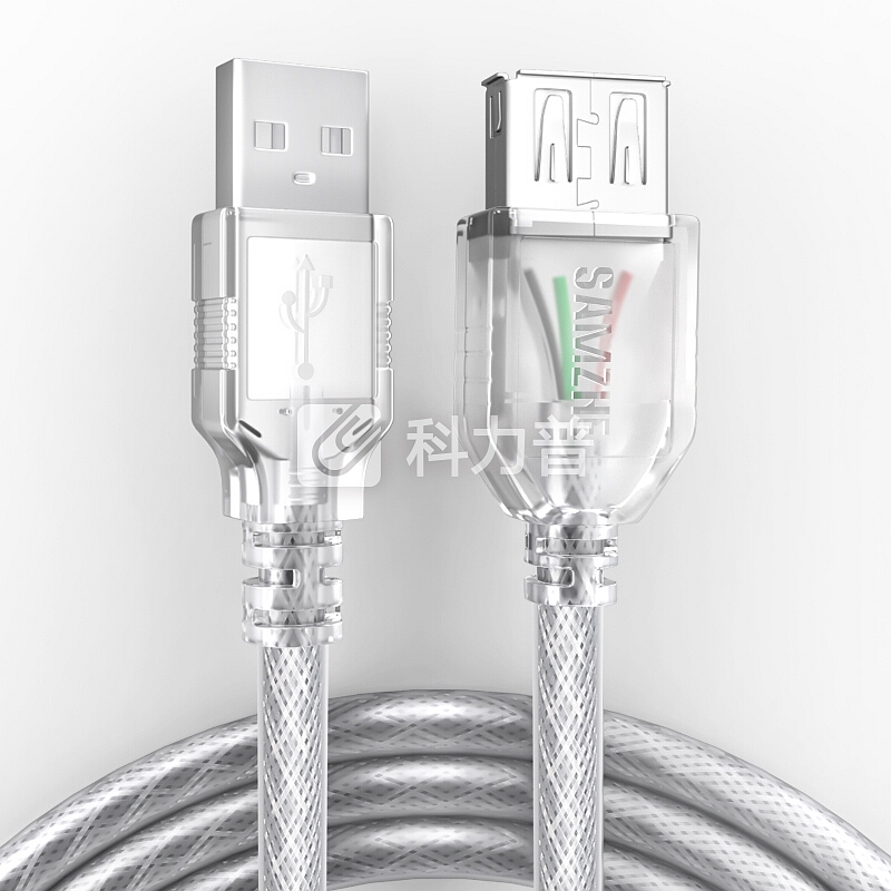 山泽(SAMZHE)USB延长线usb2.0高速传输数据线 公对母 AM/AF U盘鼠标键盘加长线 透明白5米UK-505