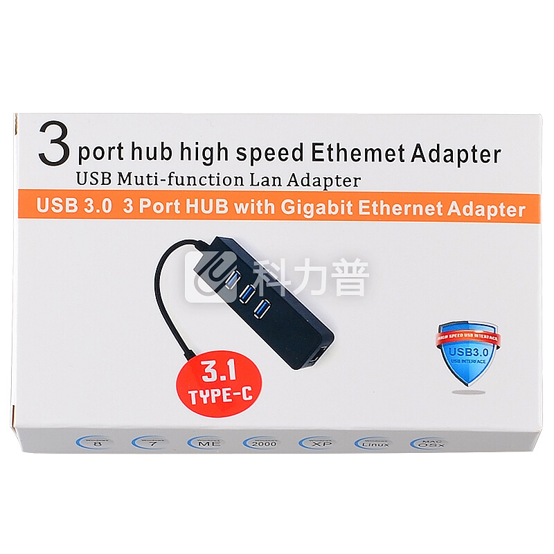 晶华 (JH) usb分线器3.0 usb转网口千兆RJ45外置网卡苹果联想笔记本电脑HUB集线器网线转换器 黑色3607