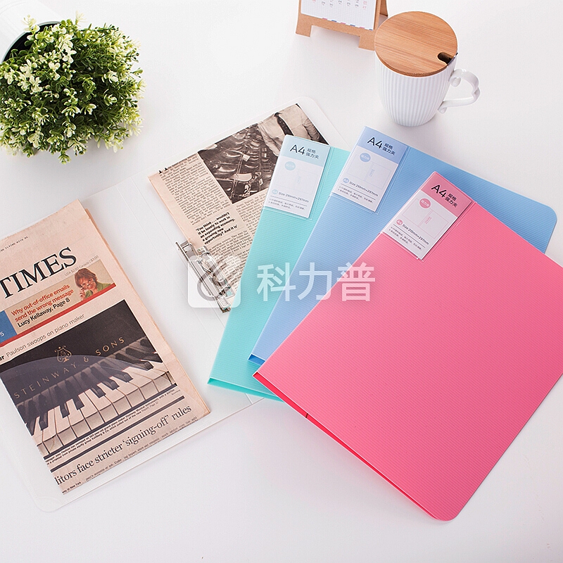 得力(deli)A4单强力夹+插袋文件夹/资料夹 不锈钢夹具 米白