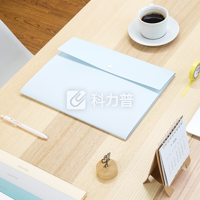 得力(deli)乐素A4按扣文件资料袋 (1格文件袋+3格文件套) 学生试卷收纳袋 海水蓝