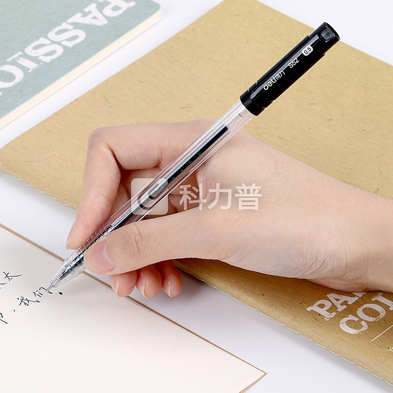 得力(deli)0.5mm半针管中性笔办公水笔 黑色签字笔30支/桶