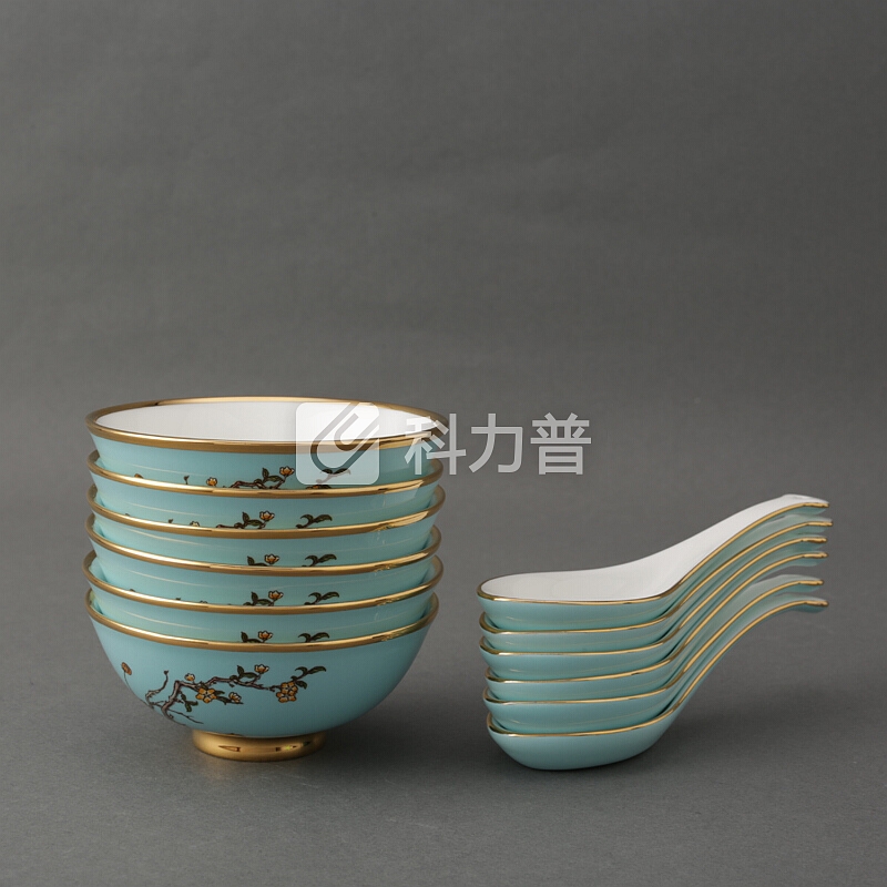 国瓷永丰源 auratic 夫人瓷陶瓷餐具套装12头手工金边家用饭碗100mm小汤碗汤勺组合套装
