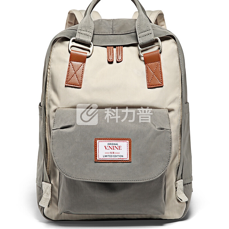 第九城(V.NINE) 双肩包男士大容量13/14英寸电脑包多功能旅行背包甜甜圈情侣款书包 VD7BV32958J 米灰
