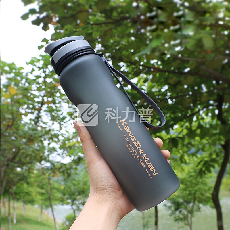 大容量塑料杯 男女学生户外便携旅行防漏随手杯子车载太空杯带盖创意磨砂运动水壶带刻度直身杯成人健身水瓶 磨砂灰 1000ml