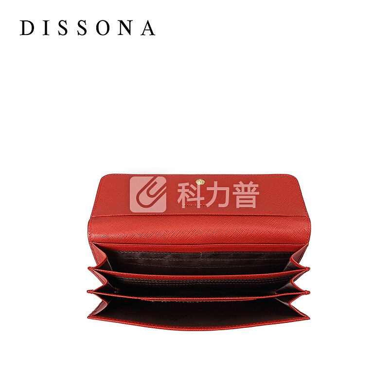 迪桑娜(DISSONA)牛皮钱包女长款多卡位搭扣零钱包简约手拿票夹小钱包潮 8162CD1310R00 红色