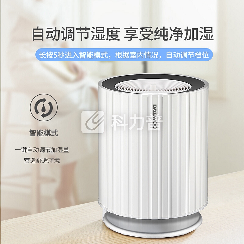 韩国大宇(DAEWOO)加湿器卧室空气净化智能恒湿上加水无雾静音办公室家用 净化加湿器-标配款