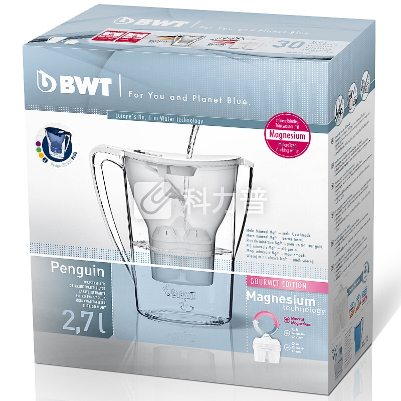 倍世(BWT)德国原装进口 过滤净水器 家用滤水壶 净水壶 Penguin2.7L深海蓝