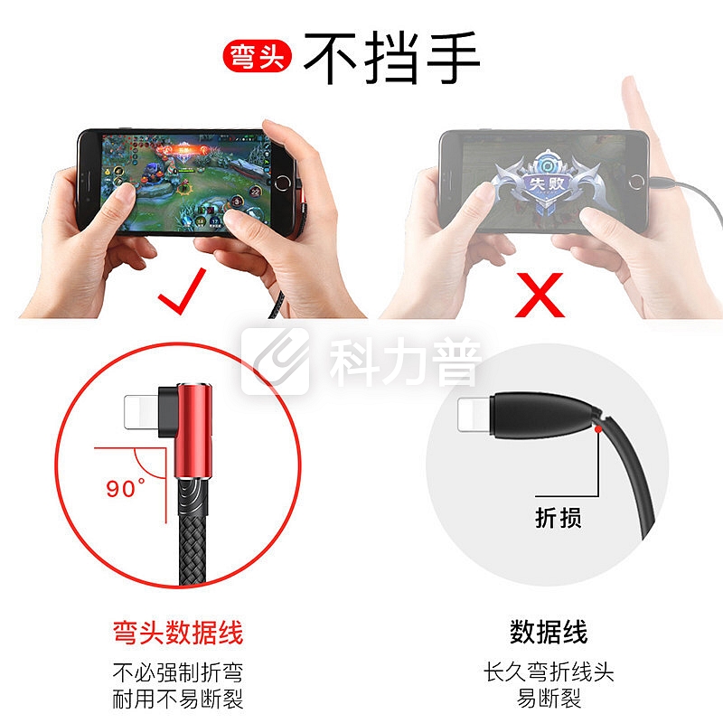 倍思 一拖三数据线苹果安卓Type-C弯头三合一游戏充电线正反插适用iPhone6s/X/7/8plus/ipad小米华为 1.2米红