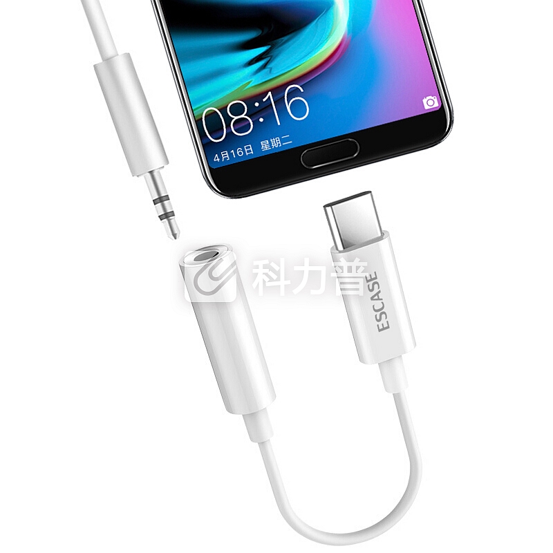 ESCASE Type-C耳机转接头3.5mm耳机音频线快充手机通话听歌二合一转换器小米8/8SE/华为P20Pro手机线 典雅白
