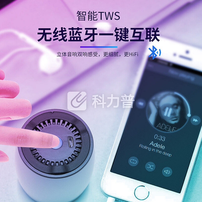 金河田(Golden field)D55 TWS蓝牙音响轻巧便捷 重低音 一键互联迷你小钢炮 户外立体声蓝牙小音箱 银色