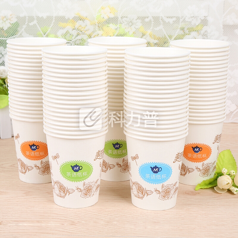 美丽雅 茶语加厚纸杯大号250ml*100只 一次性杯子耐热不渗漏一次性纸杯(新老包装随机)