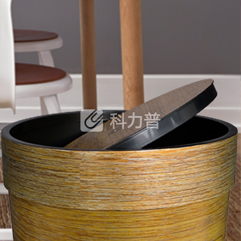 意尔嫚 摇盖垃圾桶 家用带盖木纹圆形垃圾桶客厅厨房卫生间厕所垃圾桶办公室纸篓塑料翻盖垃圾桶 浅木纹
