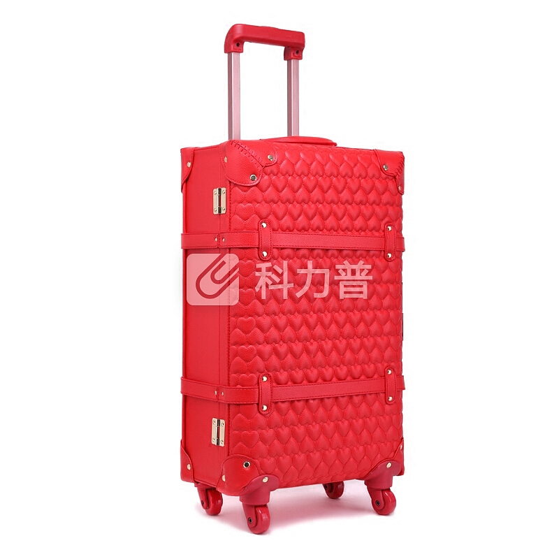 【品牌自营 质量保证】CCMVP轻奢品牌大红色行李箱结婚箱子陪嫁皮箱婚庆新娘拉杆箱女红色旅行箱嫁妆箱 红色 荔枝纹绣桃心 24寸+12寸【红色万向轮子母箱】