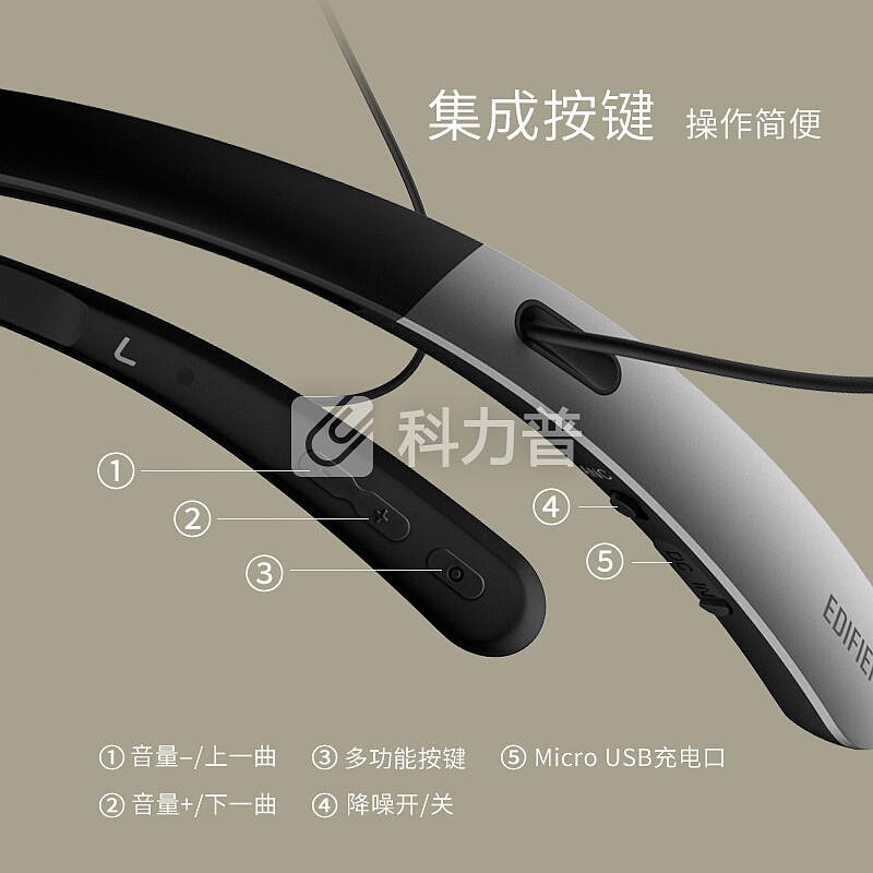 漫步者 EDIFIER 漫步者（EDIFIER）W330NB 颈挂入耳式蓝牙主动降噪耳机 适用于华为苹果小米手机无线蓝牙耳机 黑色