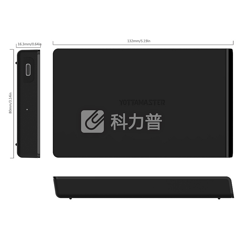 YottaMaster 2.5英寸Type-C笔记本移动硬盘盒外置盒免工具滑盖SATA串口支持固态SSD、机械硬盘 黑色A3-C3