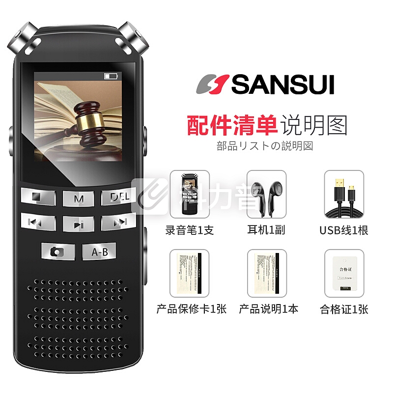山水(SANSUI)录音录像笔 H-620 微型录音器 清远距降噪 执法取证 迷你插卡录音 MP3播放器 黑色