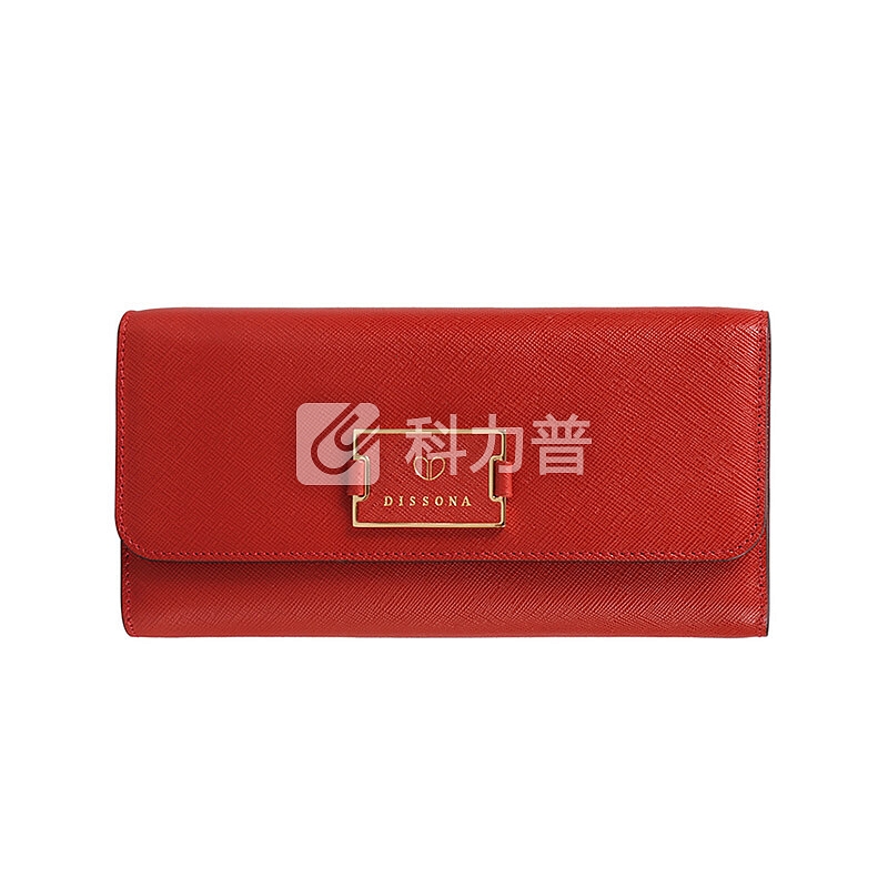 迪桑娜(DISSONA)牛皮钱包女长款多卡位搭扣零钱包简约手拿票夹小钱包潮 8162CD1310R00 红色
