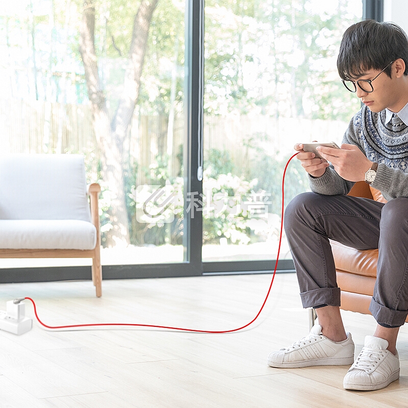 ESCASE 苹果数据线iPhoneXSMax/8/7/6iPad手机快充电器线3.1A电源线1.8米加长200KG承重送收纳盒弯头C18红