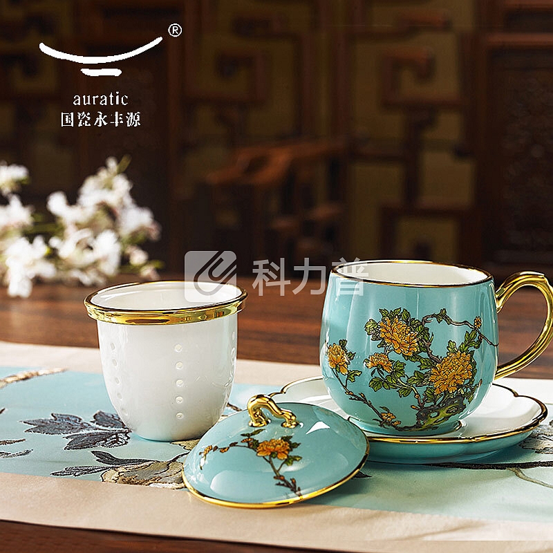 国瓷永丰源 auratic 夫人瓷陶瓷茶杯咖啡杯水杯子带盖过滤泡茶办公会议杯具对杯