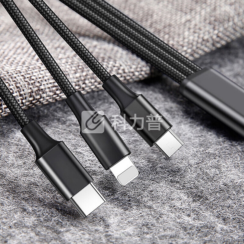 ESCASE 数据线一拖三苹果充电线三合一适用原装Type-c安卓iPhoneXSMax华为小米手机充电器线快充多功能C15S黑