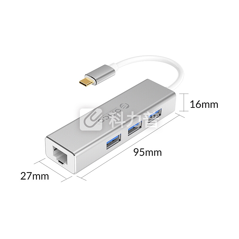 奥睿科(ORICO)Type-C扩展坞USB分线器转RJ45千兆网口 3口HUB集线器 笔记本电脑外置网口转换器 XD-C31