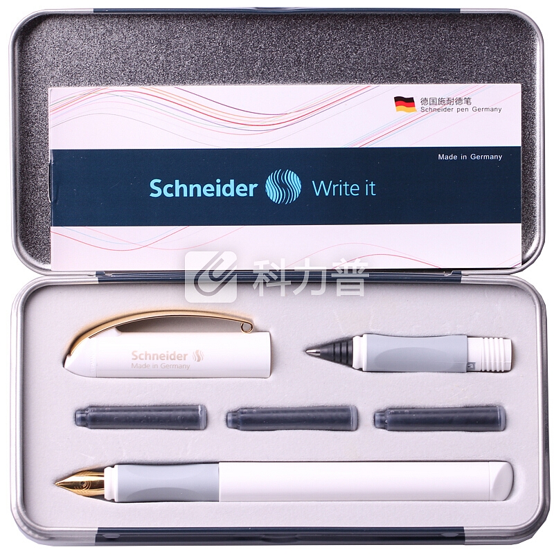 施耐德(Schneider)钢笔德国进口签字笔宝珠笔双笔头套装一笔两用商务礼盒装金色年华白色
