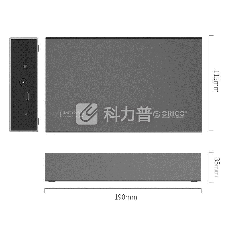 奥睿科(ORICO)移动硬盘盒3.5英寸Type-C SATA串口笔记本台式机硬盘外置盒子 全铝带电源 灰色3518C3