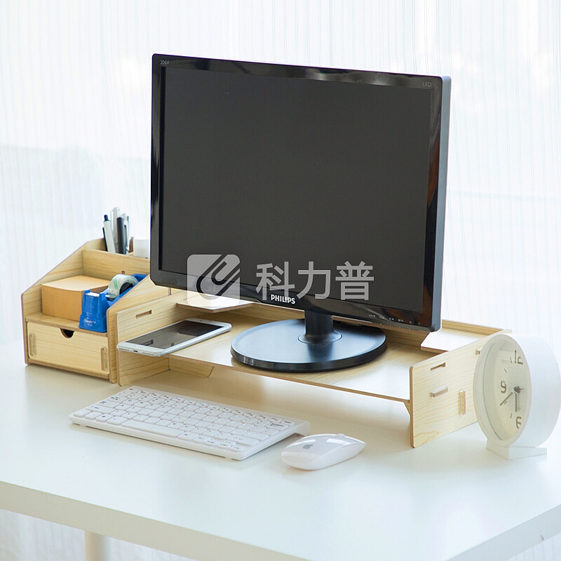 广博(GuangBo)木质电脑显示器增高架子 置物架底座 显示器支架 桌面键盘收纳架办公用品(带笔筒款)WJK9395
