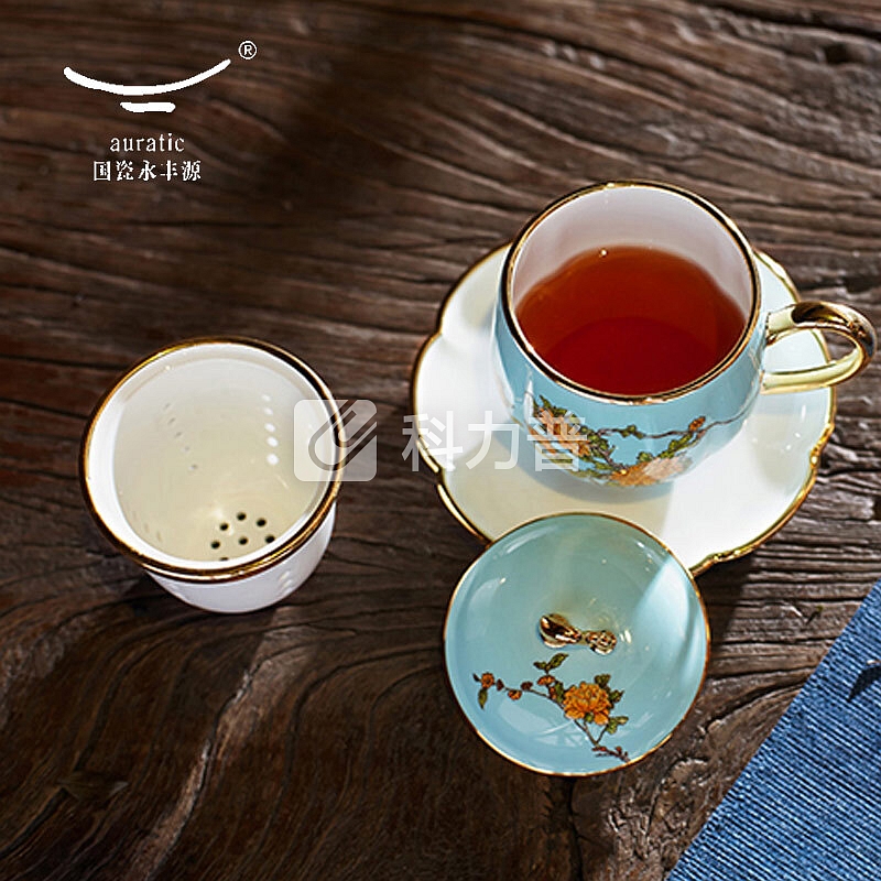 国瓷永丰源 auratic 夫人瓷陶瓷茶杯咖啡杯水杯子带盖过滤泡茶办公会议杯具对杯