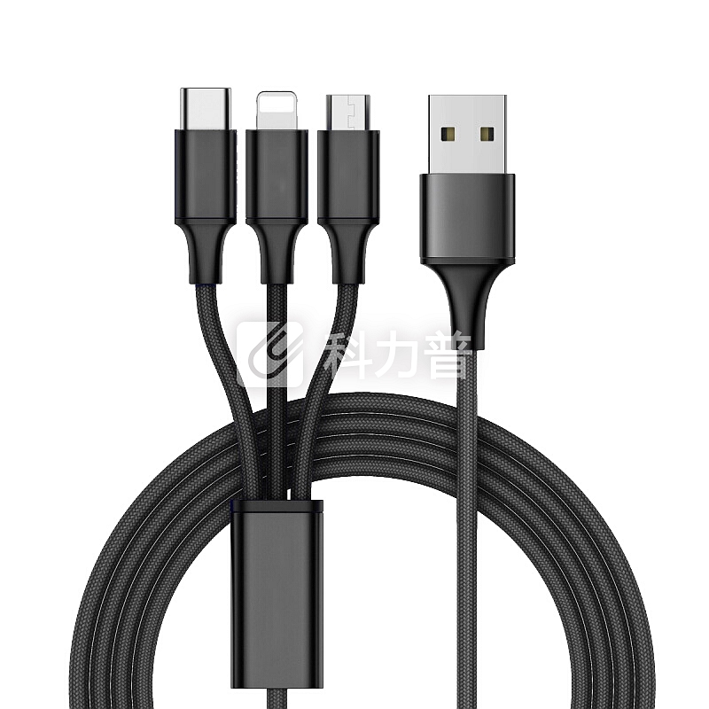 ESCASE 数据线一拖三苹果充电线三合一适用原装Type-c安卓iPhoneXSMax华为小米手机充电器线快充多功能C15S黑