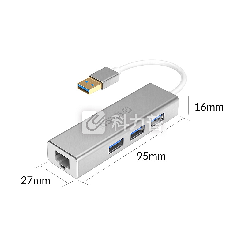 奥睿科(ORICO)USB分线器 3口HUB集线器转千兆网口RJ45网线接口 笔记本台式机外置网口转换器 XD-U31