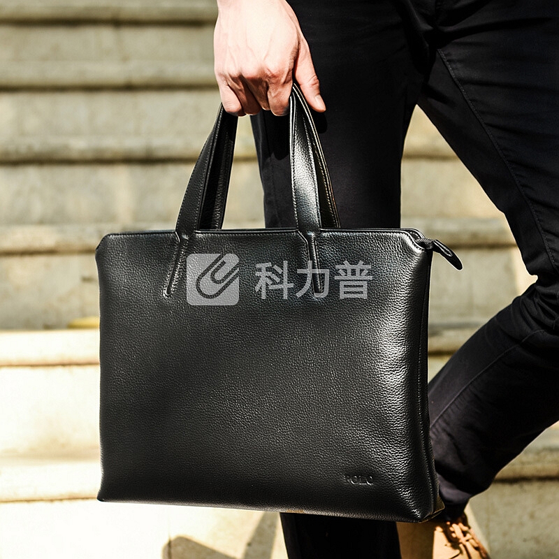 POLO POLO 男包商务公文包头层牛皮休闲男士手提包大容量电脑包ZY042P103J 黑色