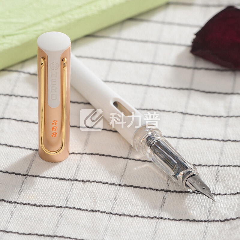 英雄(HERO)368美人鱼 粉色 EF+F双尖薄厚片 都市时尚办公学生练字钢笔签字笔(赠10*墨囊)铱金礼盒套装