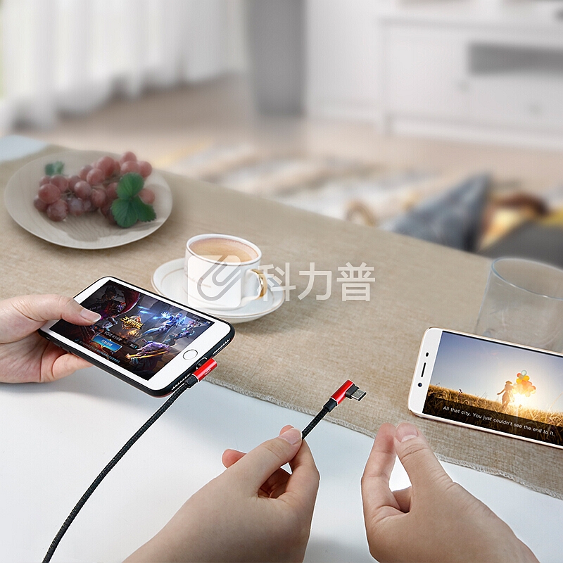 倍思 一拖三数据线苹果安卓Type-C弯头三合一游戏充电线正反插适用iPhone6s/X/7/8plus/ipad小米华为 1.2米红