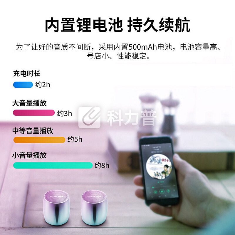 金河田(Golden field)D55 TWS蓝牙音响轻巧便捷 重低音 一键互联迷你小钢炮 户外立体声蓝牙小音箱 银色