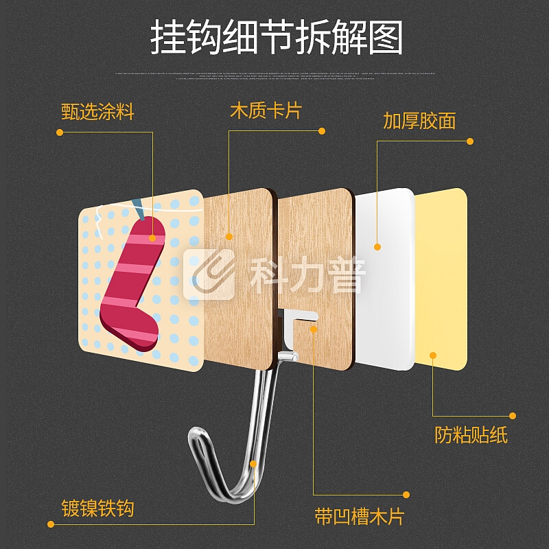 顺美 挂钩 木质挂钩挂钩帖 强力 浴室厨房卫生间无痕铁钩挂钩 LOVE套装 SM-1995