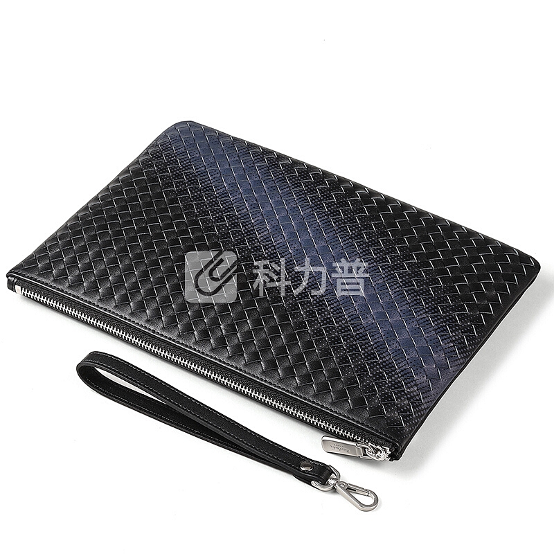 皮尔卡丹 皮尔卡丹休闲男士手包潮流头层牛皮手抓包时尚个性手拿包商务编织手抓包夹包J8A409-030001黑色