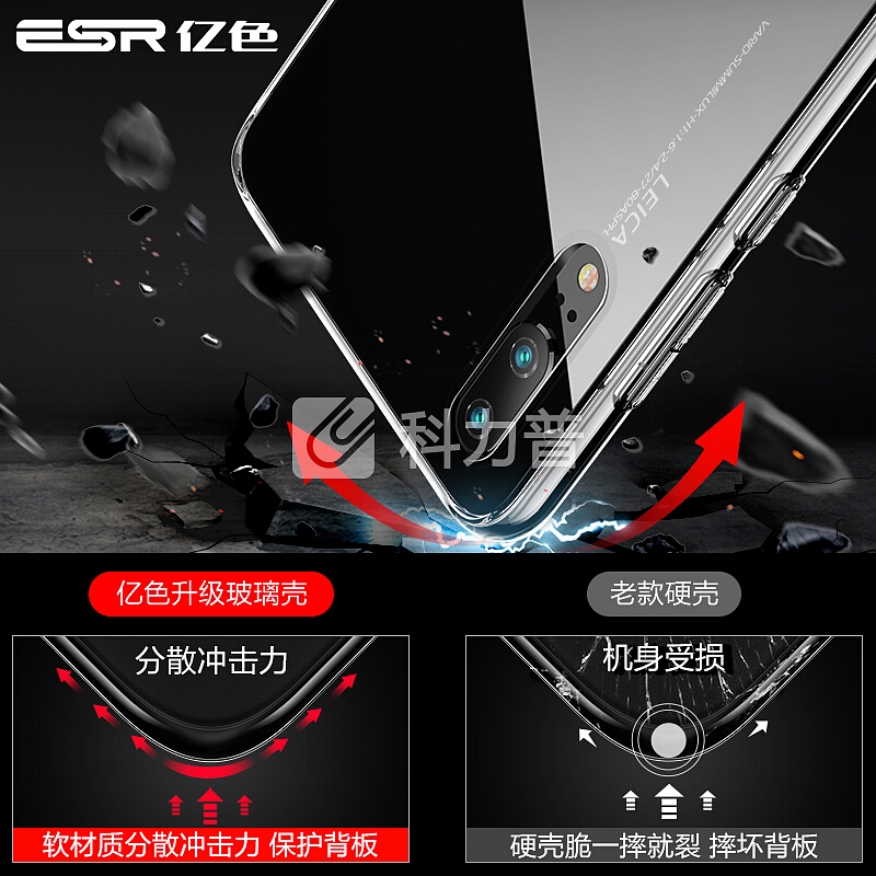 亿色(ESR)华为p20pro手机壳p20pro玻璃壳超薄透明外壳 华为p20保护套pro硅胶软边防摔硬壳女款por女男 剔透白